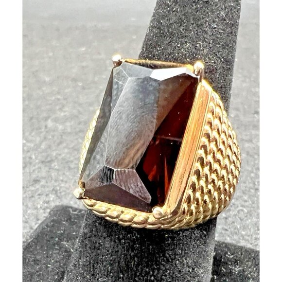 Vintage Gold Vermeil Cocktail Ring Smoky Topaz Size 9 Chunky Statement - Picture 3 of 12